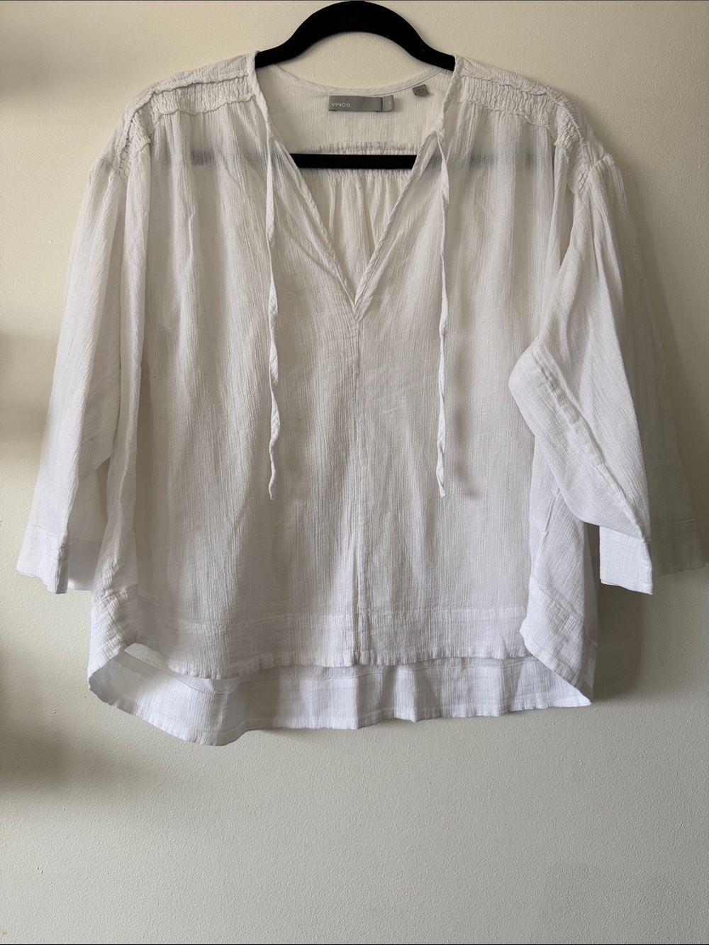 Vince White Cotton Gauze V-Neck Tie Tunic|Medium|EUC